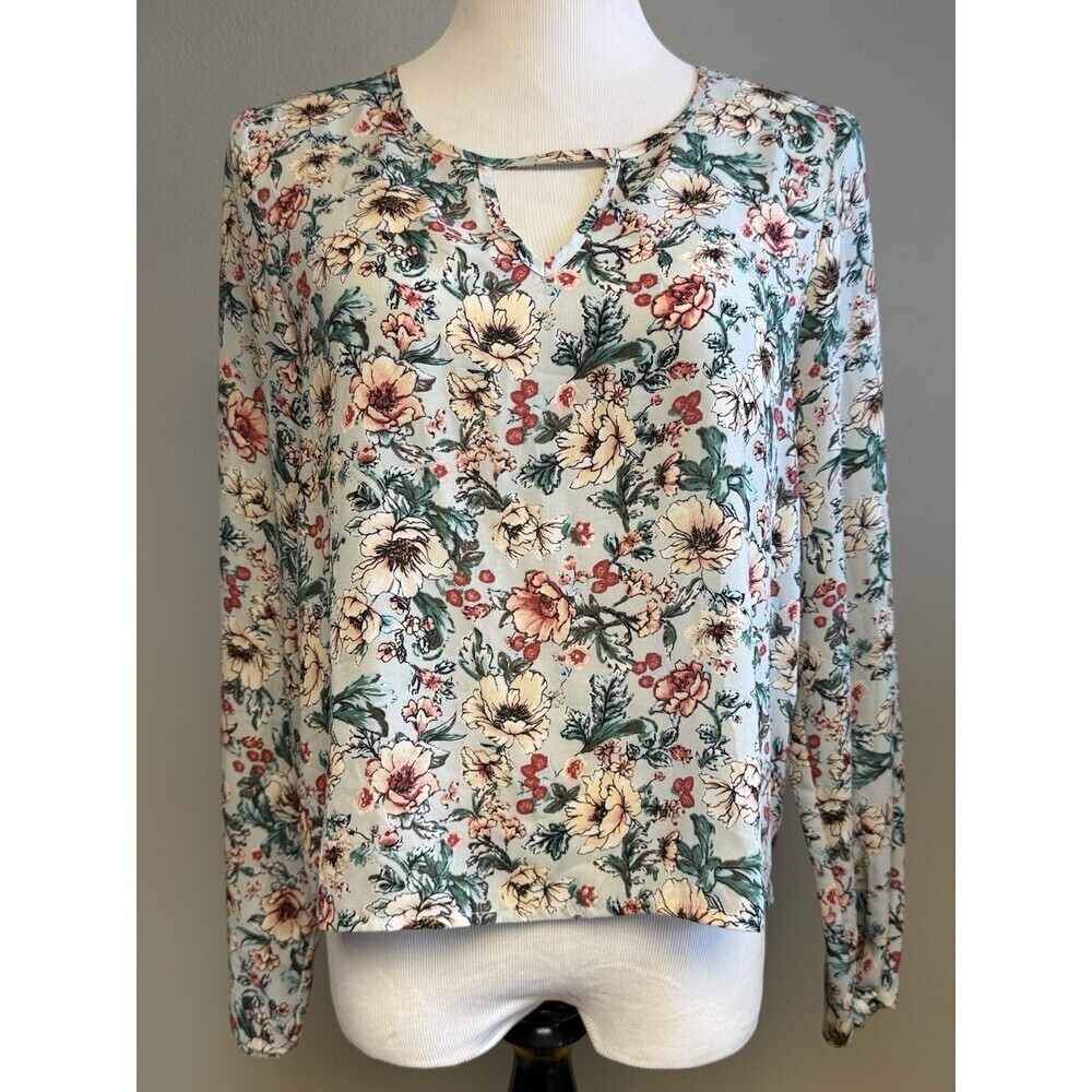 Forever 21 Floral Lightweight Blouse Size L Keyhole Neck